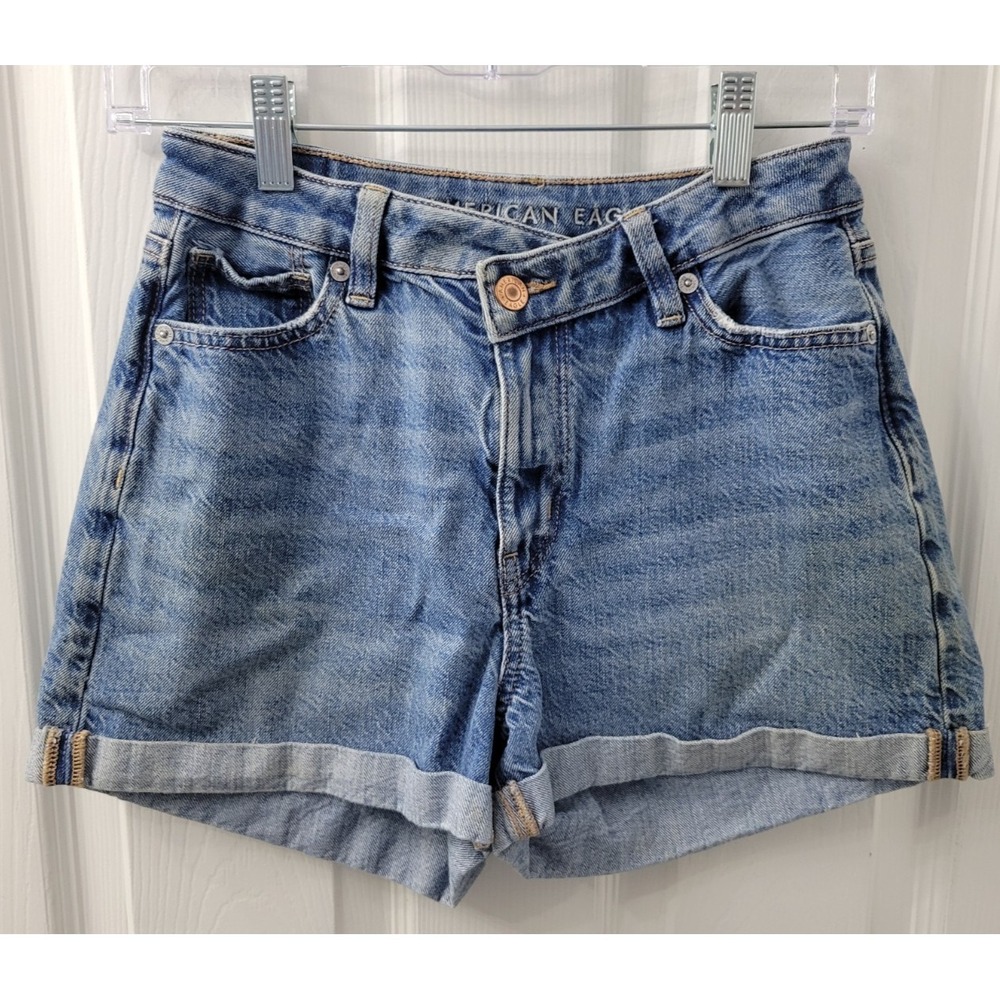 American Eagle Womens‎ Size 0 Denim Shorts Highest Rise Mom Short Inseam 3" EUC